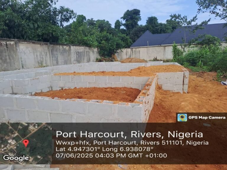 THE PICTURE OF BLOCK LAYING STAGE & RED MUD FILLINGS FOR THE ON GOING PROJECT AT RUKPOKWU IN OBIO-AKPOR CLUSTER IN PROGRESS.